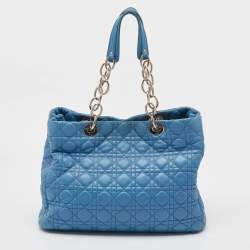 Pre Owned Dior Blue Cannage Leather Large Soft Lady Dior Shopper Tote
