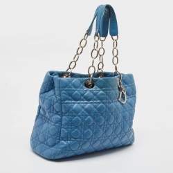 Pre Owned Dior Blue Cannage Leather Large Soft Lady Dior Shopper Tote
