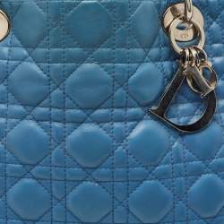 Pre Owned Dior Blue Cannage Leather Large Soft Lady Dior Shopper Tote