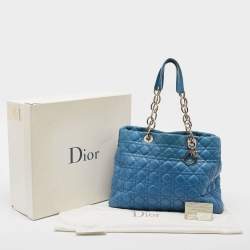 Pre Owned Dior Blue Cannage Leather Large Soft Lady Dior Shopper Tote