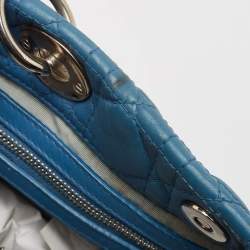 Pre Owned Dior Blue Cannage Leather Large Soft Lady Dior Shopper Tote