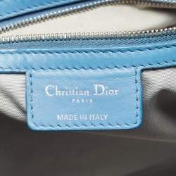 Pre Owned Dior Blue Cannage Leather Large Soft Lady Dior Shopper Tote