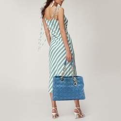 Pre Owned Dior Blue Cannage Leather Large Soft Lady Dior Shopper Tote