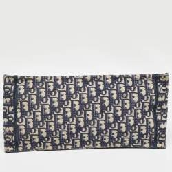 Pre Owned Dior Navy Blue Oblique Embroidered Canvas Medium Book Tote