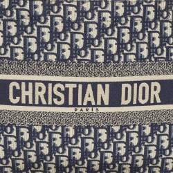 Pre Owned Dior Navy Blue Oblique Embroidered Canvas Medium Book Tote
