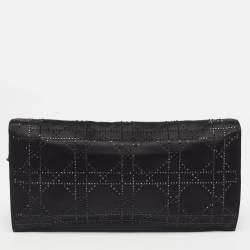 Pre Owned Dior Black Cannage Satin Lady Dior Clutch