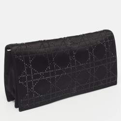 Pre Owned Dior Black Cannage Satin Lady Dior Clutch