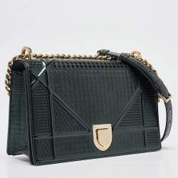 Pre Owned Dior Green Patent Leather Medium Diorama Shoulder Bag