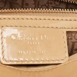 Pre Owned Dior Beige Cannage Patent Leather Large Lady Dior Tote
