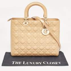 Pre Owned Dior Beige Cannage Patent Leather Large Lady Dior Tote
