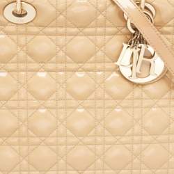 Pre Owned Dior Beige Cannage Patent Leather Large Lady Dior Tote