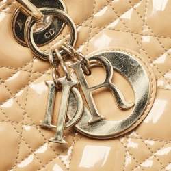 Pre Owned Dior Beige Cannage Patent Leather Large Lady Dior Tote