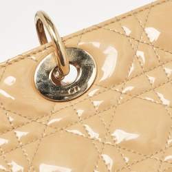 Pre Owned Dior Beige Cannage Patent Leather Large Lady Dior Tote