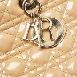 Pre Owned Dior Beige Cannage Patent Leather Large Lady Dior Tote