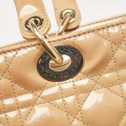 Pre Owned Dior Beige Cannage Patent Leather Large Lady Dior Tote