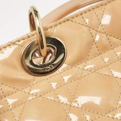 Pre Owned Dior Beige Cannage Patent Leather Large Lady Dior Tote