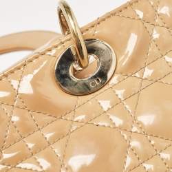 Pre Owned Dior Beige Cannage Patent Leather Large Lady Dior Tote