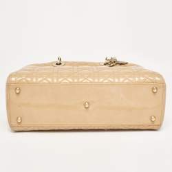 Pre Owned Dior Beige Cannage Patent Leather Large Lady Dior Tote