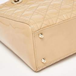 Pre Owned Dior Beige Cannage Patent Leather Large Lady Dior Tote
