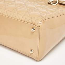 Pre Owned Dior Beige Cannage Patent Leather Large Lady Dior Tote