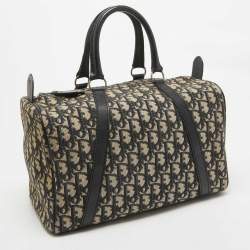 Dior Navy Blue Oblique Canvas Vintage Boston Bag