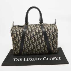 Dior Navy Blue Oblique Canvas Vintage Boston Bag