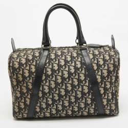 Dior Navy Blue Oblique Canvas Vintage Boston Bag