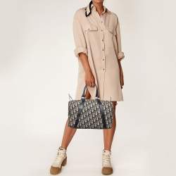 Dior Navy Blue Oblique Canvas Vintage Boston Bag