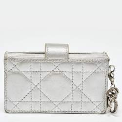 Pre Owned Dior Silver Cannage Leather Lady Dior 5 Gusset Card Holder