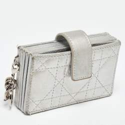 Pre Owned Dior Silver Cannage Leather Lady Dior 5 Gusset Card Holder