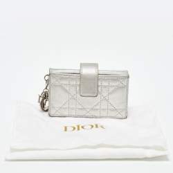 Pre Owned Dior Silver Cannage Leather Lady Dior 5 Gusset Card Holder