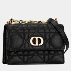 Christian Dior Black Lambskin Macrocannage Mini Miss Caro Bag 