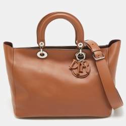 Pre Owned Dior Brown Leather Diorissimo Zip Shopper Tote