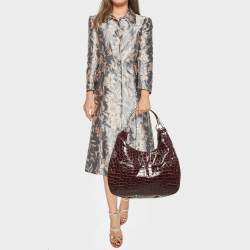 Pre Owned Dior Purple Croc Embossed Patent Leather 61 Tote