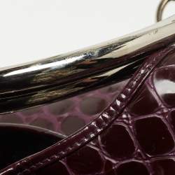Pre Owned Dior Purple Croc Embossed Patent Leather 61 Tote