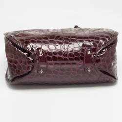 Pre Owned Dior Purple Croc Embossed Patent Leather 61 Tote