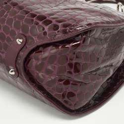 Pre Owned Dior Purple Croc Embossed Patent Leather 61 Tote