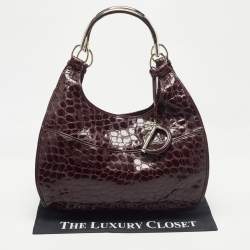 Pre Owned Dior Purple Croc Embossed Patent Leather 61 Tote