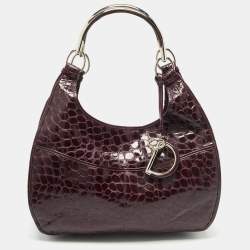 Pre Owned Dior Purple Croc Embossed Patent Leather 61 Tote
