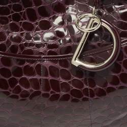 Pre Owned Dior Purple Croc Embossed Patent Leather 61 Tote
