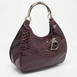 Pre Owned Dior Purple Croc Embossed Patent Leather 61 Tote