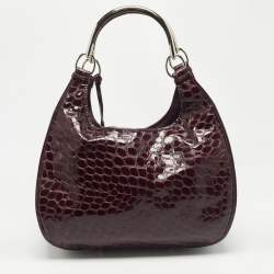 Pre Owned Dior Purple Croc Embossed Patent Leather 61 Tote