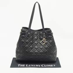 Pre Owned Dior Black Cannage Coated Canvas Medium Panarea Shopper Tote
