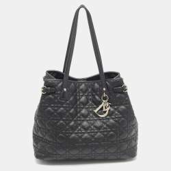Pre Owned Dior Black Cannage Coated Canvas Medium Panarea Shopper Tote