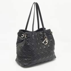 Pre Owned Dior Black Cannage Coated Canvas Medium Panarea Shopper Tote