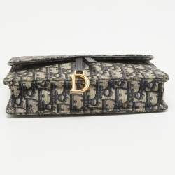 Dior Navy Blue Oblique Canvas Saddle Chain Pouch