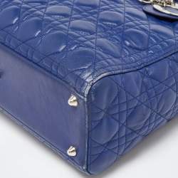 Pre Owned Dior Navy Blue Cannage Leather Large Lady Dior Tote