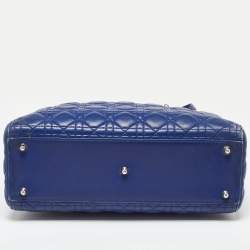 Pre Owned Dior Navy Blue Cannage Leather Large Lady Dior Tote
