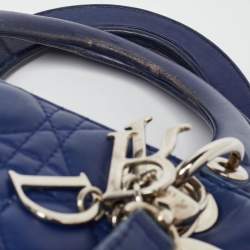 Pre Owned Dior Navy Blue Cannage Leather Large Lady Dior Tote
