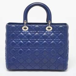 Pre Owned Dior Navy Blue Cannage Leather Large Lady Dior Tote